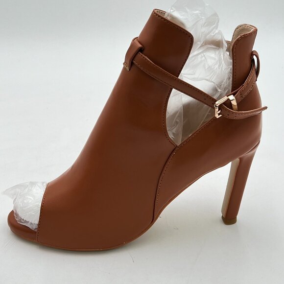 Brown Women Peep Toe Buckle Strap Ankle Booties High Heels Cutout Comfort Shoes - Picture 1 of 6